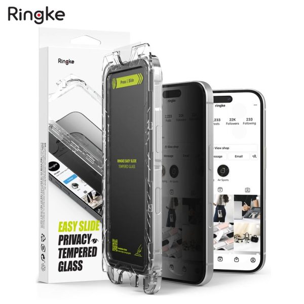dán cường lực chống nhìn trộm iPhone 16 / iPhone 15 RINGKE Easy Slide Privacy Tempered Glass